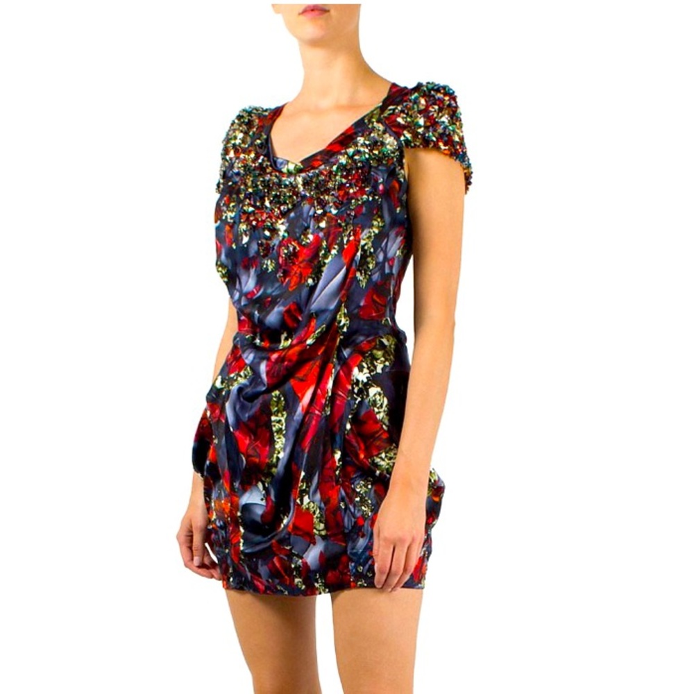 Designer Peter Pilotto Embellished Silk Mini Dress